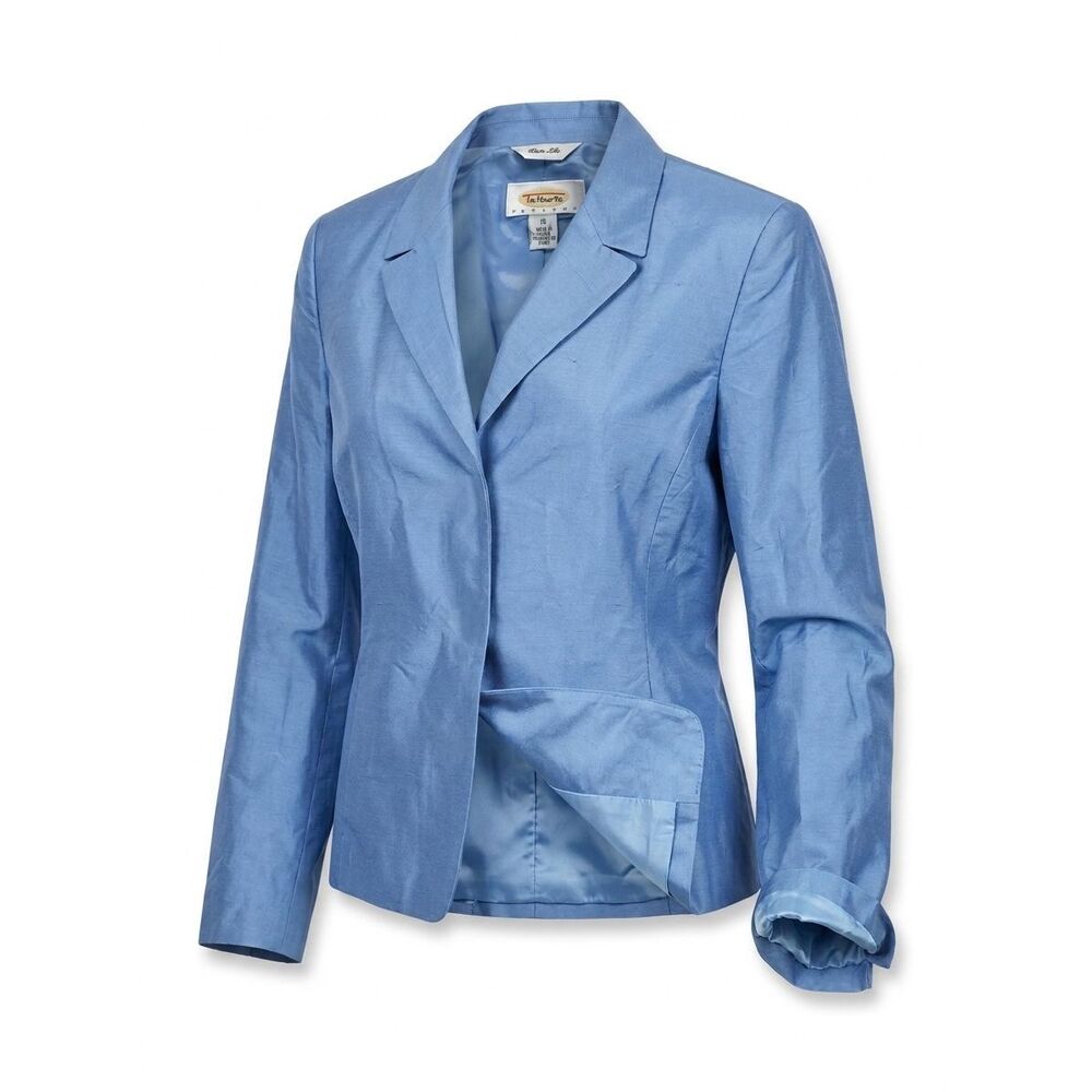 Talbots Pure Silk Blazer Jacket Blue Dupioni Raw Silk 3-Button Petite 16P